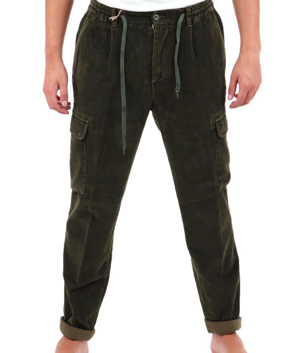 Pantaloni cargo Aikoc uomo in velluto con tasconi verde scuro