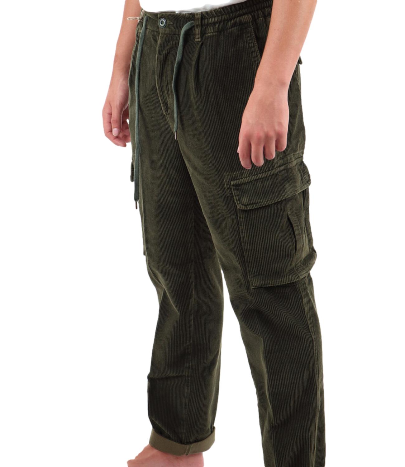 Pantaloni cargo Aikoc uomo in velluto con tasconi verde scuro