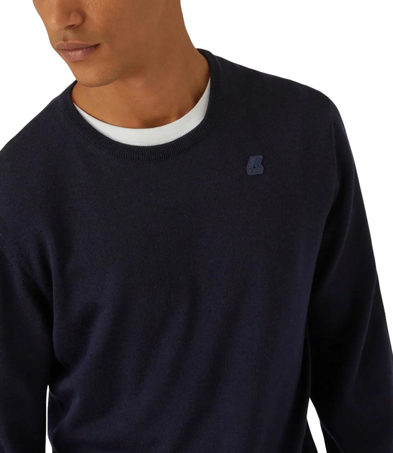 Maglioncino pullover K-way Sebastien in lana merino blu uomo
