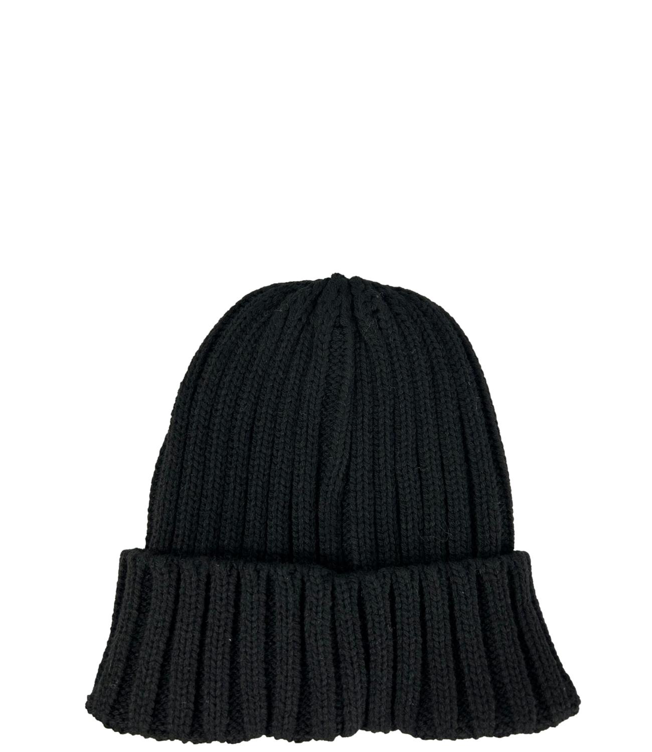 Cappello in lana a coste nero chiaro da uomo con logo nero frontale