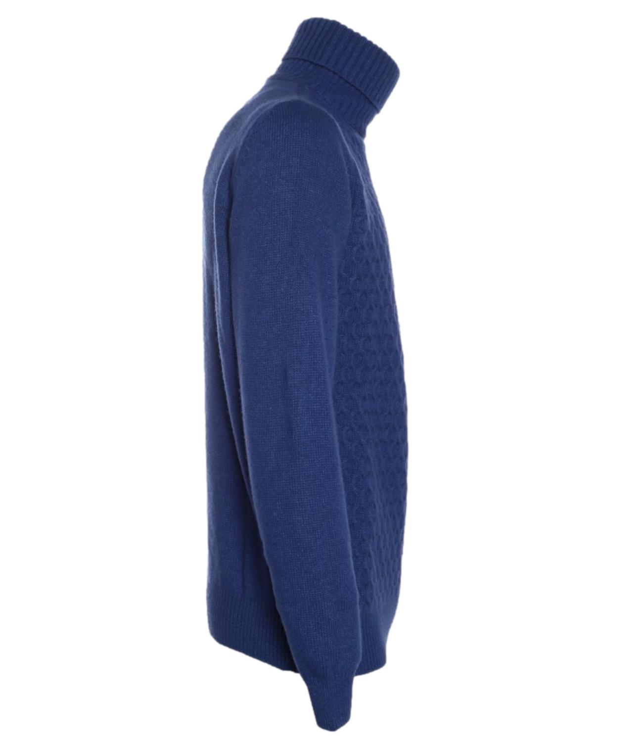 ROY ROGER'S Dolcevita in misto lana-cashmere in tessuto lavorato blue denim uomo