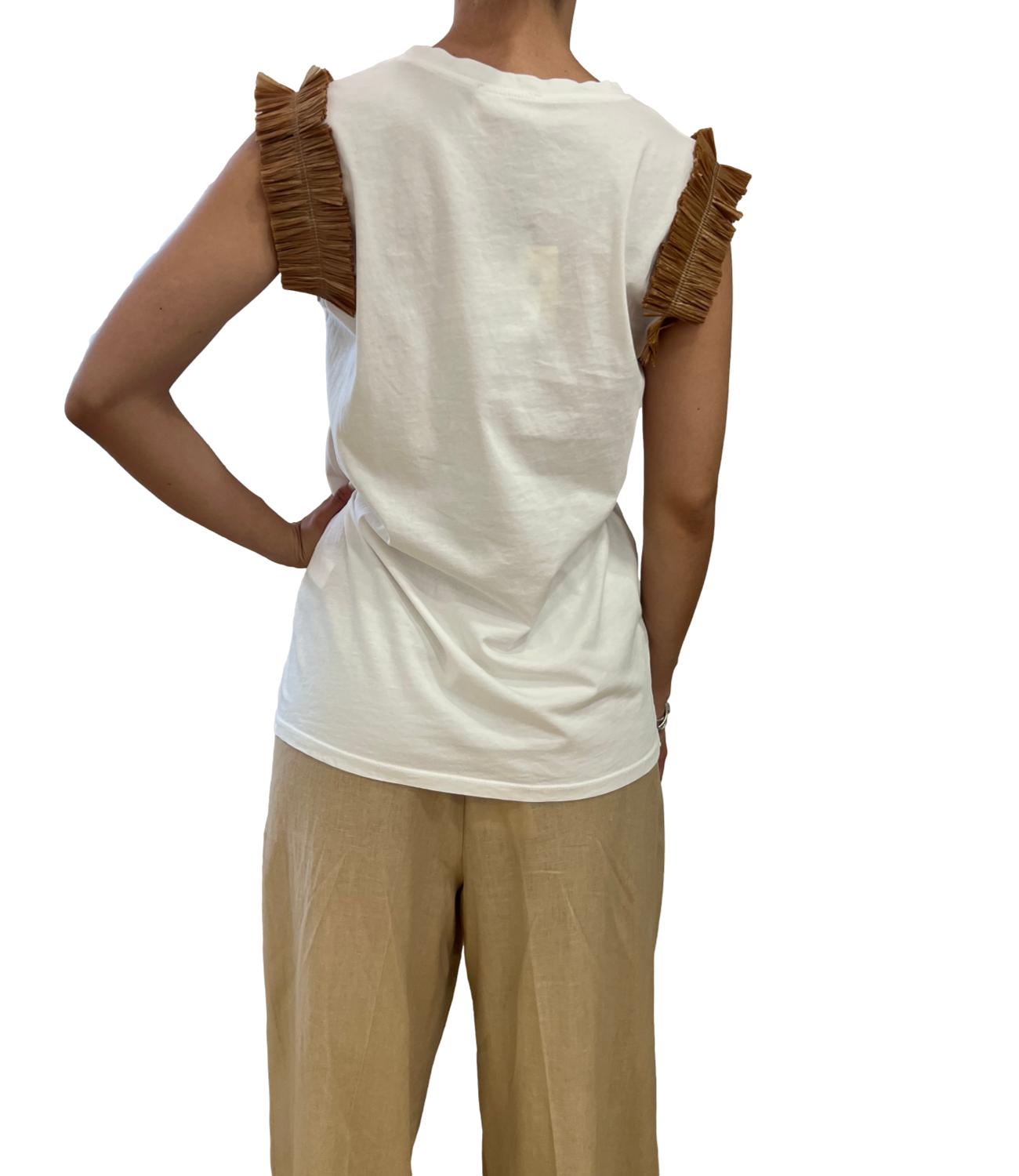 Vicolo t-shirt bianca maniche paglia donna