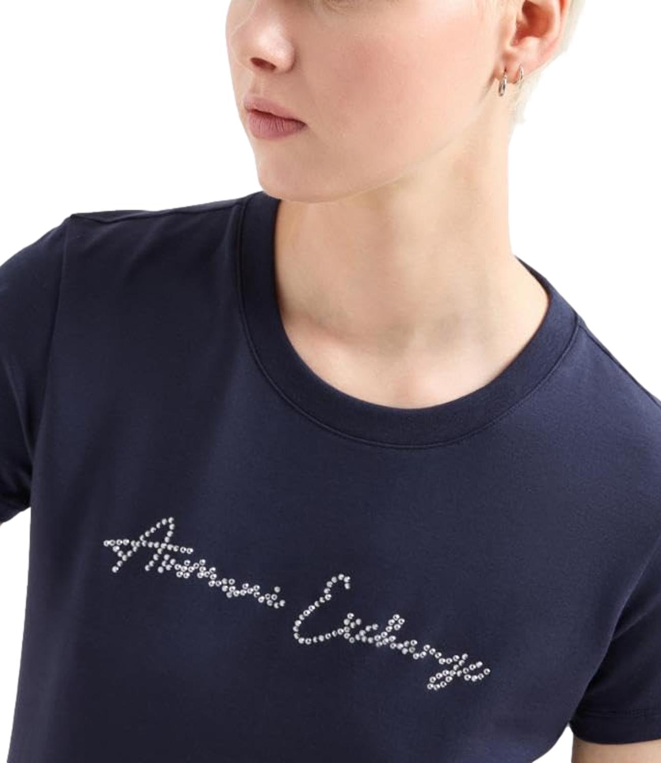 Armani Exchange t-shirt blu donna con logo brillante