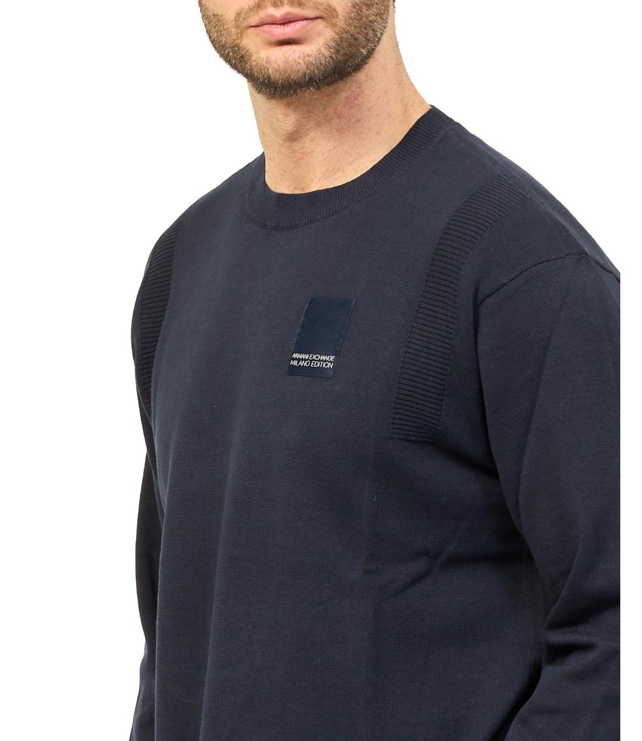 Pullover Armani Exchange blu scuro con patch logo